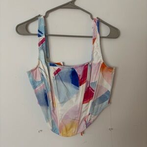 glassons colourful rainbow print tie back corset crop top